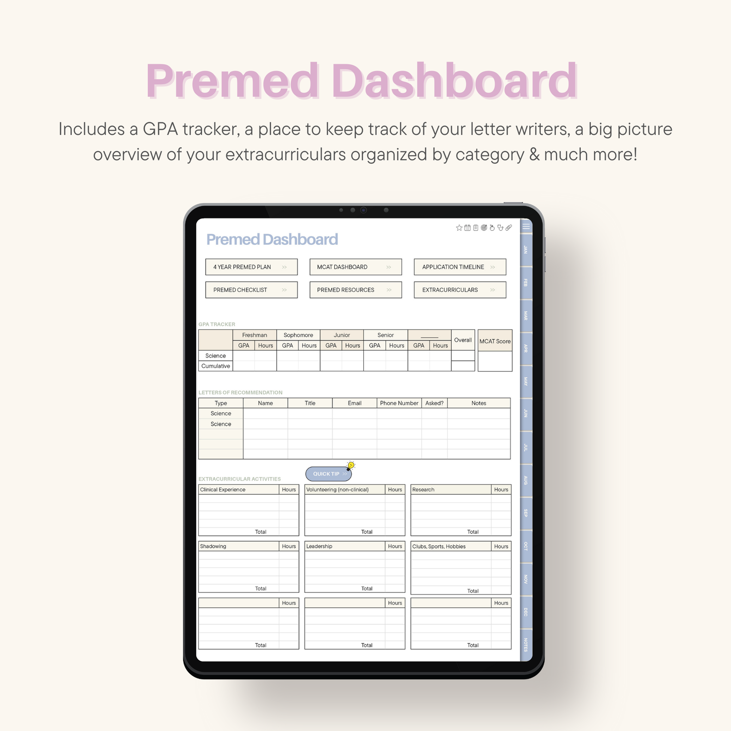 2026 Daily Premed Digital Planner